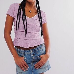 FREE PEOPLE KRYSTALl TEE IN TUSCANY Textured Lavender V-Neck Short Sleeve Top